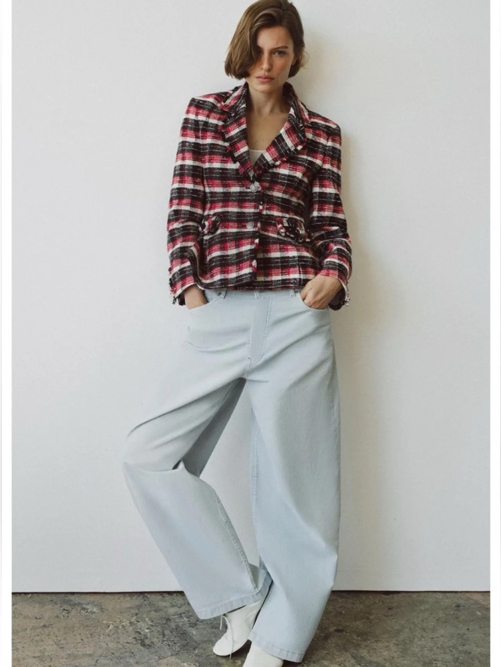 Zara WZ Collection Plaid Peplum Blazer